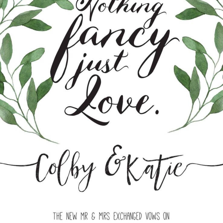 "Nothing Fancy Just Love" Cards, Green Leaves Elopement Announcements, Elopement Announcement Cards elopement122