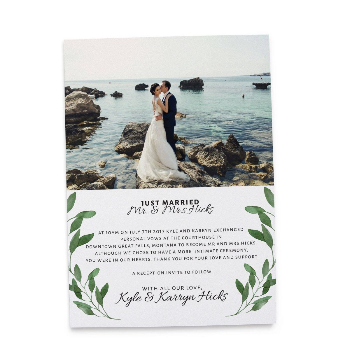 just-married-elopement-announcement-cards-with-leaves-add-your-own-photo-elopement123