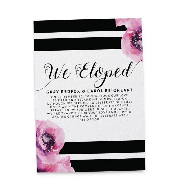 "We Eloped" Cards, Black and Floral Elopement Announcements, Elopement Announcement Cards elopement156