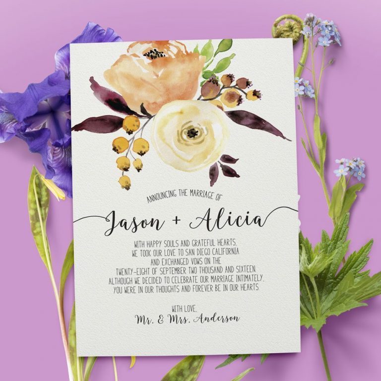 Floral Elopement Announcement Cards, Wedding Annoucement Cards elopement39