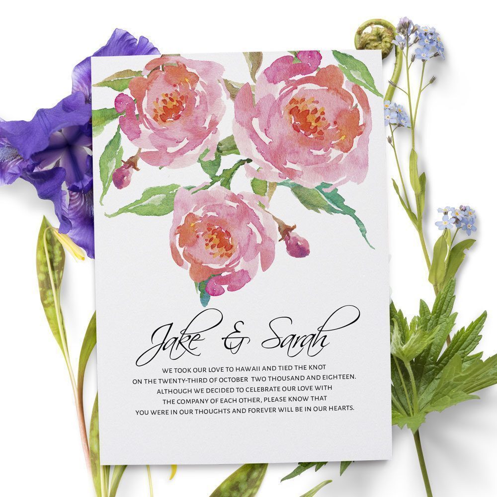 Elopement Cards, Pink Flowers Wedding Eloped Announcement Cards elopement50