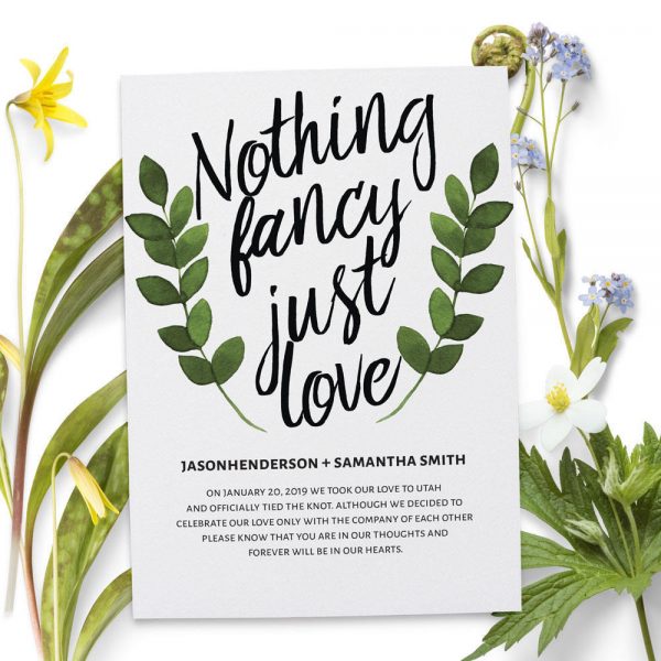 Nothing Fancy Just Love Elopement Cards, Elegant Floral Elopement Announcements, Elopement Announcement Cards elopement70