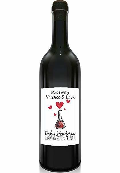 "Science and Love" Wine Bottle Label Stickers Pregnancy Announcement, Baby Announcement Wine bwinelabel14