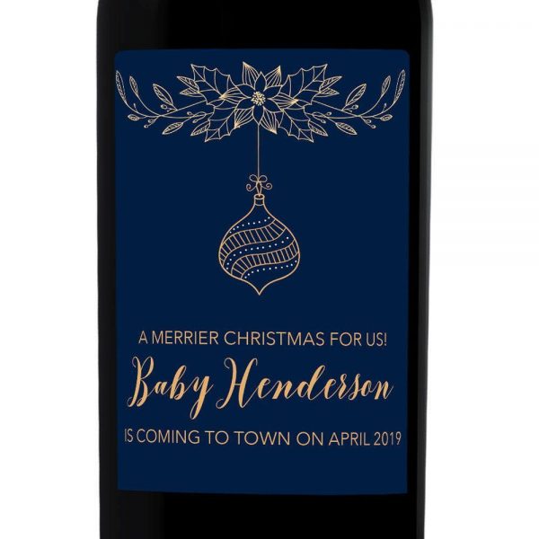 A merrier Christmas Baby Pregnancy Announcement Wine Labels, Personalized, Customizable, Holiday Winter Pregnancy bwinelabel82