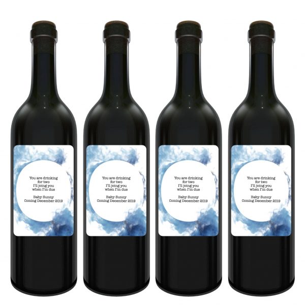Pregnancy Announcement Wine Label Bottle Stickers "Blue Mist", Customizable, Motherhood Label Stickers bwinelabel95