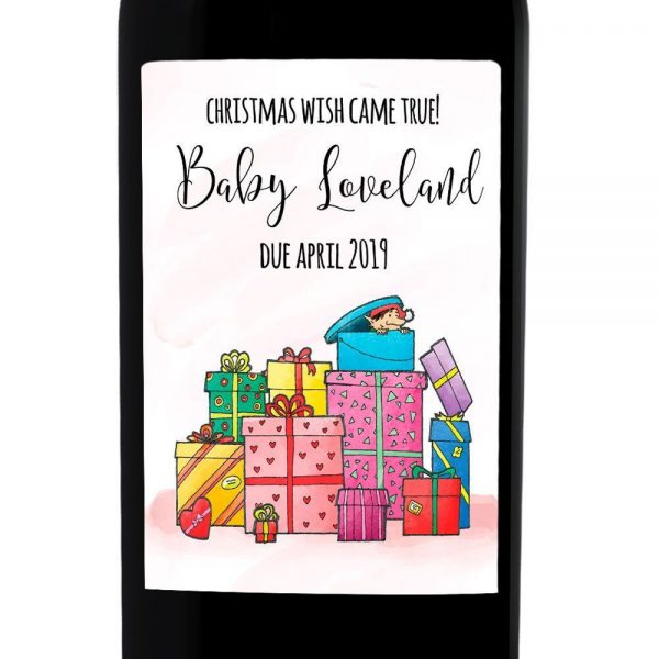 Christmas Wish Came True Baby Pregnancy Announcement Wine Labels, Personalized, Customizable, Holiday Pregnancy bwinelabel87