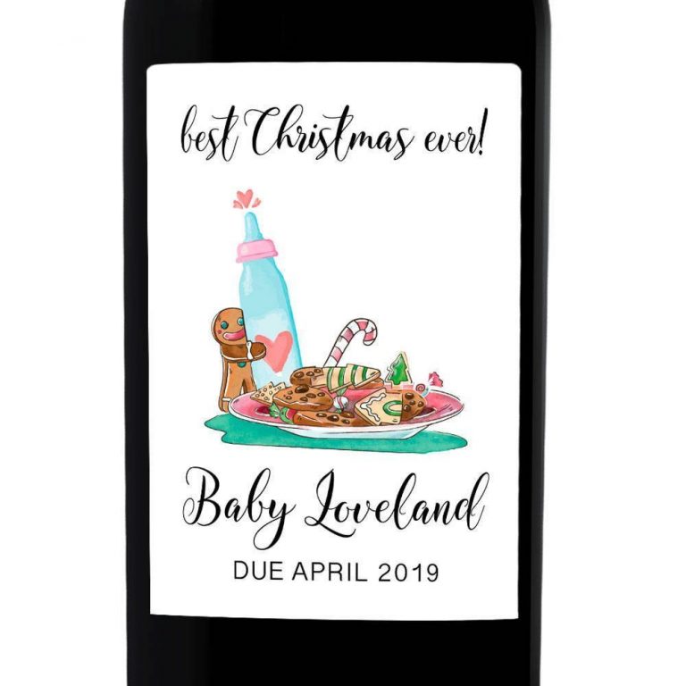 Best Christmas Ever Baby Pregnancy Announcement Wine Labels, Personalized, Customizable, Holiday Pregnancy bwinelabel88