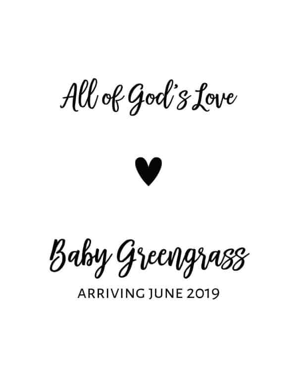 Upcoming Motherhood & Baby Announcement Wine Label Stickers, "All of God's Love", Future Mommy and Baby Celebration bwinelabel98