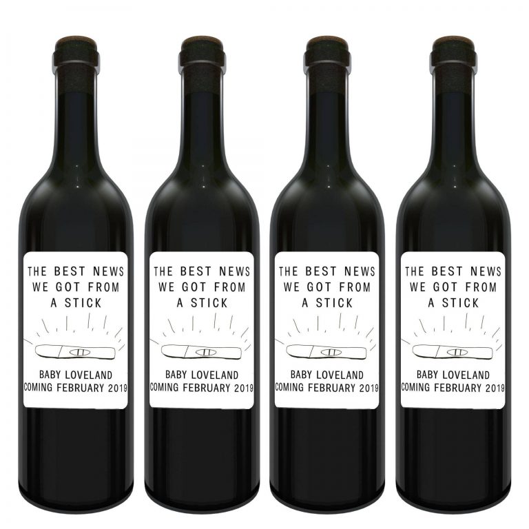 The best news We Got from a Stick! Baby Announcement Wine Label Bottle Stickers, Customizable Label Stickers bwinelabel113