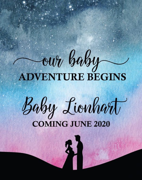 Baby Announcement Wine Label Stickers "Our Baby Adventure Begins", Baby Celebration Custom Bottle Label - Galaxy Theme bwinelabel128