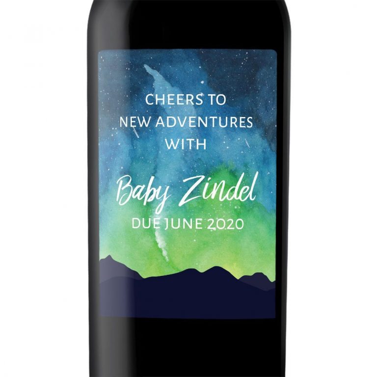 Baby Announcement Wine Label Stickers, "and so the adventure begins", Baby Celebration Custom Bottle Label, Milky Way Theme bwinelabel135