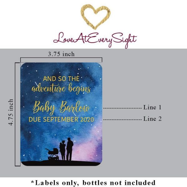 Pregnancy Announcement Wine Label Stickers, AND SO THE adventure begins, Baby Celebration Custom Bottle Label, Starlight bwinelabel137