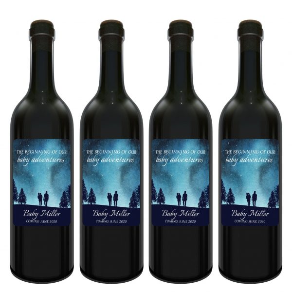 Baby Announcement Wine Label Stickers, "The Adventure Begins", Baby Celebration Custom Bottle Label, Superb Fantasy Sky Theme bwinelabel131
