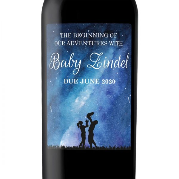 Baby Announcement Wine Label Stickers, "The beginning of our Adventures", Baby Celebration Custom Bottle Label, Dazzling Cosmos bwinelabel136