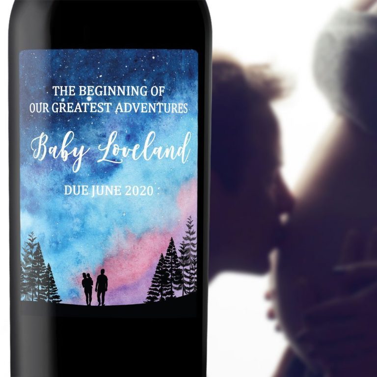Pregnancy Announcement Wine Label Stickers, "The beginning of our greatest adventures", Baby Celebration Custom Bottle Label, Eve Theme bwinelabel140