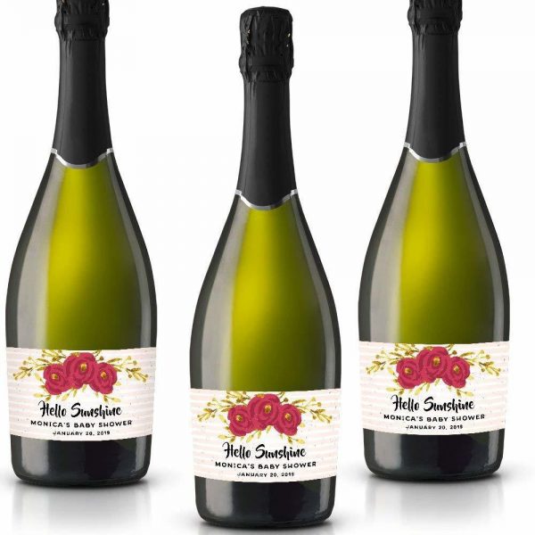 Hello Sunshine Personalized Mini Champagne Bottle Label Stickers for Baby Shower Party