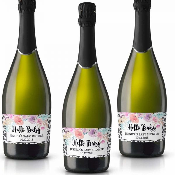 Hello Baby Personalized Mini Champagne Bottle Label Stickers for Baby Shower Party