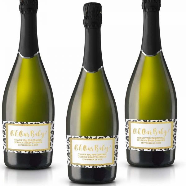 Oh Our Baby! Personalized Mini Champagne Bottle Label Stickers for Baby Shower Party
