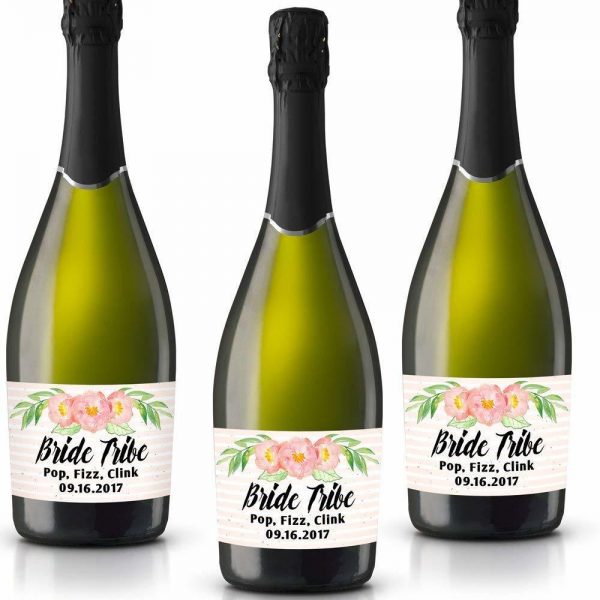 Bride Tribe II Personalized Mini Champagne Bottle Label Stickers for Bridal Shower, Bachelorette and Engagement Party