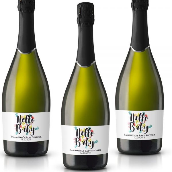 Hello Baby! Personalized Mini Champagne Bottle Label Stickers for Baby Shower Party