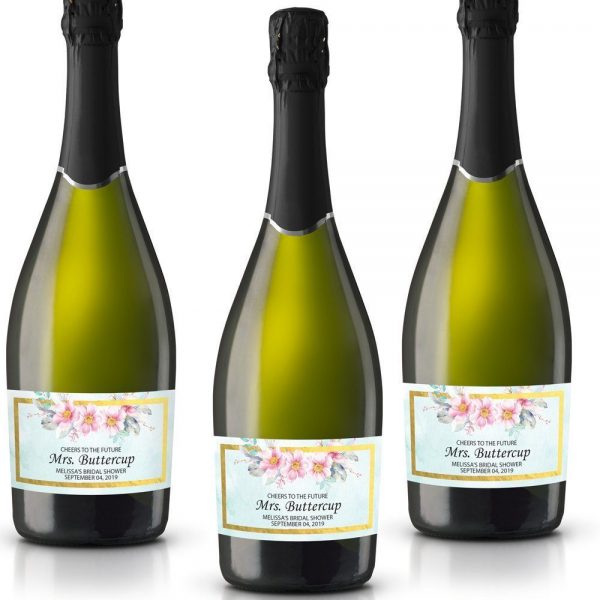Mrs Buttercup Personalized Mini Champagne Bottle Label Stickers for Bridal Shower, Bachelorette and Engagement Party