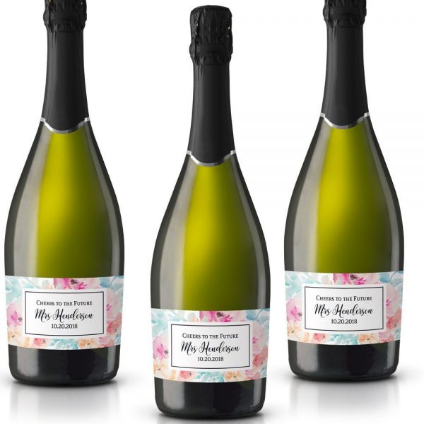 Cheers! Personalized Mini Champagne Bottle Label Stickers for Bridal Shower, Bachelorette and Engagement Party
