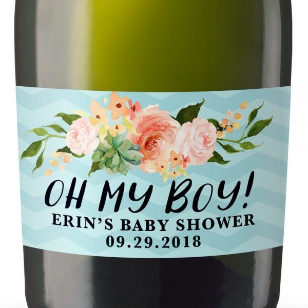 Oh My Boy! Personalized Mini Champagne Bottle Label Stickers for Baby Shower Party