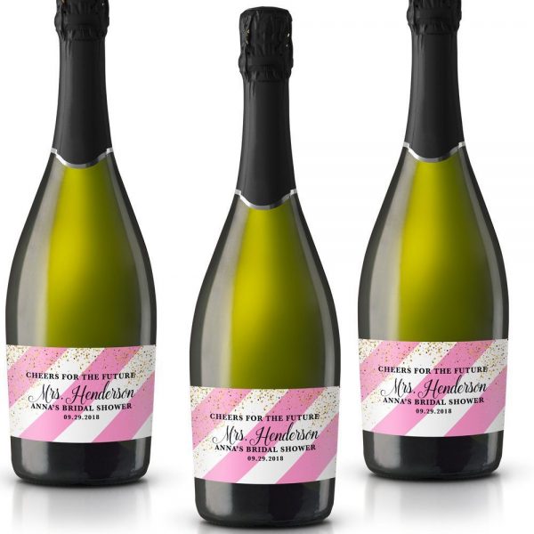 Cheers Personalized Mini Champagne Bottle Label Stickers for Bridal Shower, Bachelorette and Engagement Party