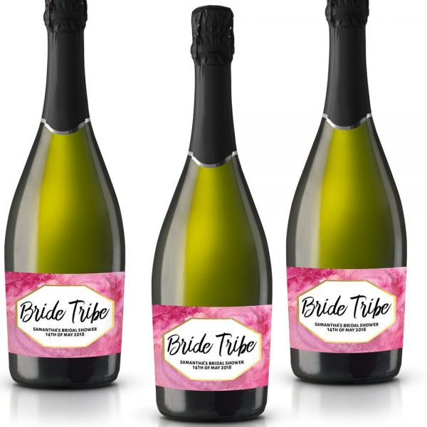 Bride Tribe Personalized Mini Champagne Bottle Label Stickers for Bridal Shower, Bachelorette and Engagement Party