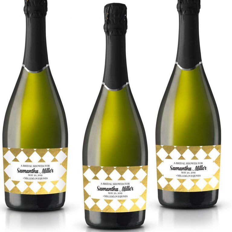 A Bridal Shower Personalized Mini Champagne Bottle Label Stickers for Bridal Shower, Bachelorette and Engagement Party