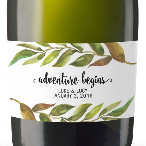 Mini Champagne Bottle Label Sticker "Adventure Begins" by LoveAtEverySight