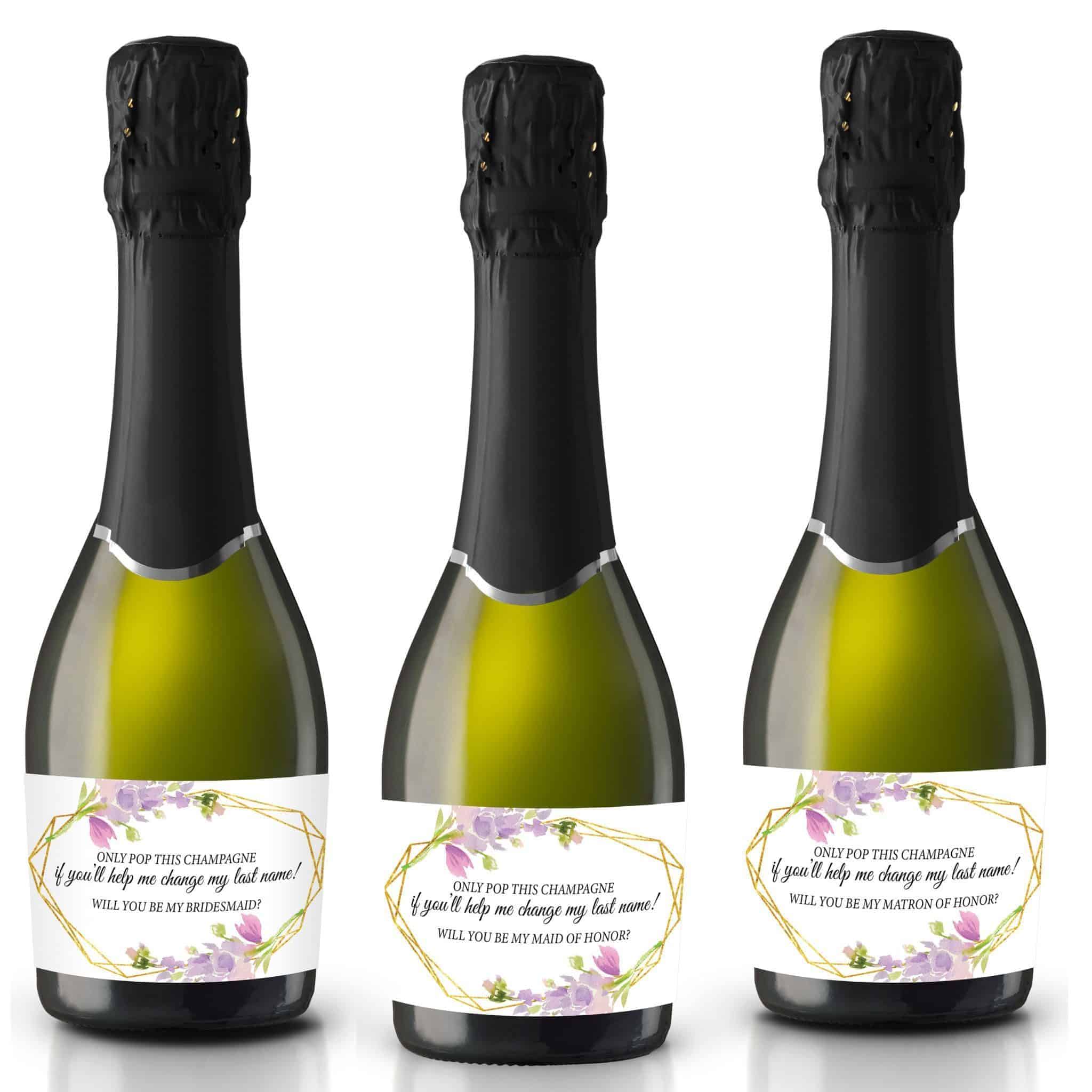 Will you be my Bridesmaid stickers, Will you be my Maid of Honor, Matron of Honor, Mini Champagne Bottle labels- Violet Floral Design #185 Will you be my Bridesmaid stickers, Will you be my Maid of Honor, Matron of Honor, Mini Champagne Bottle labels- Violet Floral Design #185