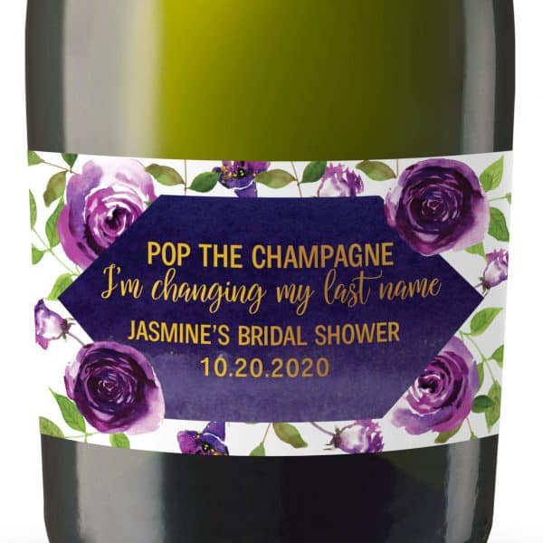 Mini Champagne Bottle Label "Purple Blossom" by LoveAtEverySight