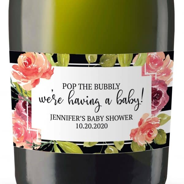 Pop the Bubbly we've having a baby!, Mini Champagne Bottle Labels for Baby Shower, Baby Shower Custom Mini Champagne Label mn168