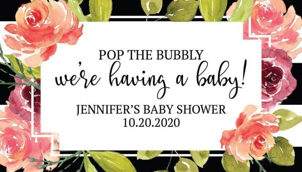 Pop the Bubbly we've having a baby!, Mini Champagne Bottle Labels for Baby Shower, Baby Shower Custom Mini Champagne Label mn168