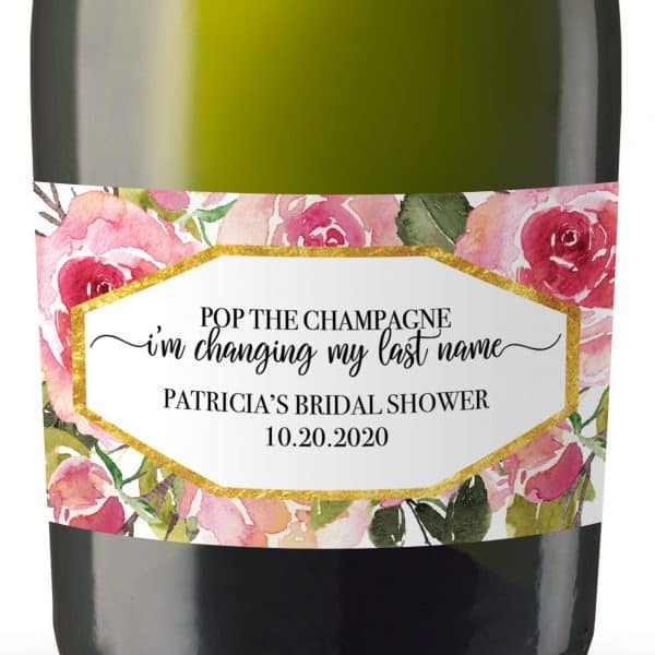 Bridal Shower Mini Champagne Bottle Label, Custom Bridal Shower Mini Champagne Label, Personalized Mini Champagne Label- Rose Design MN#180