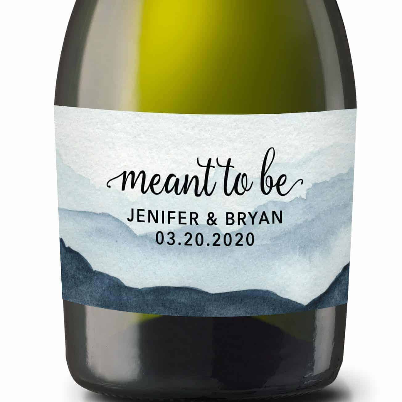 Wedding Mini Champagne Bottle Labels "meant to be", Custom Mini Champagne Label, Mini Champagne Wedding Labels, Watercolor Mist Theme mn208 Wedding Mini Champagne Bottle Labels "meant to be", Custom Mini Champagne Label, Mini Champagne Wedding Labels, Watercolor Mist Theme mn208