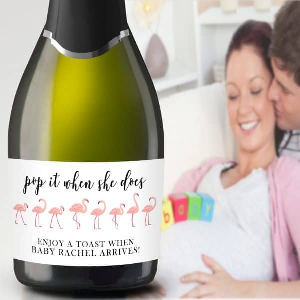 Mini Champagne Pregnancy Label Stickers "Pop it when She Does!", Custom and Personalized Pregnancy Baby Announcement Label Sticker mn212