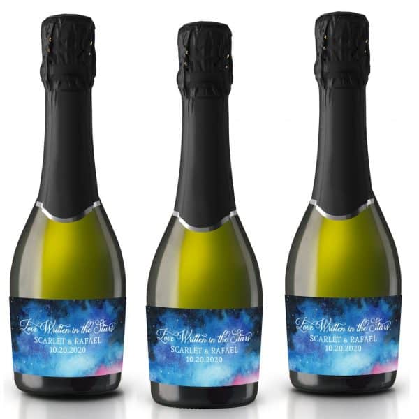 Mini Champagne Labels for Wedding "Love Written in the Stars", Custom Mini Champagne Label, Mini Champagne Wedding Labels, Sky&Stars mn203