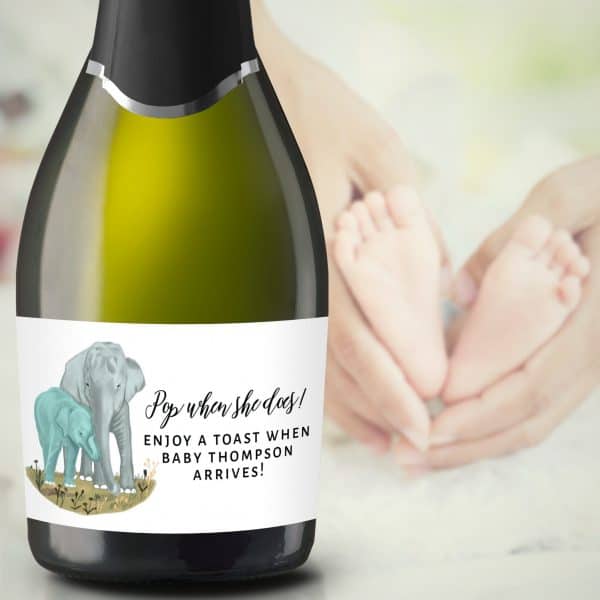 Mini Champagne Pregnancy Label Stickers "Pop it when She Does!", Custom and Personalized Pregnancy Baby Announcement Label Sticker mn214