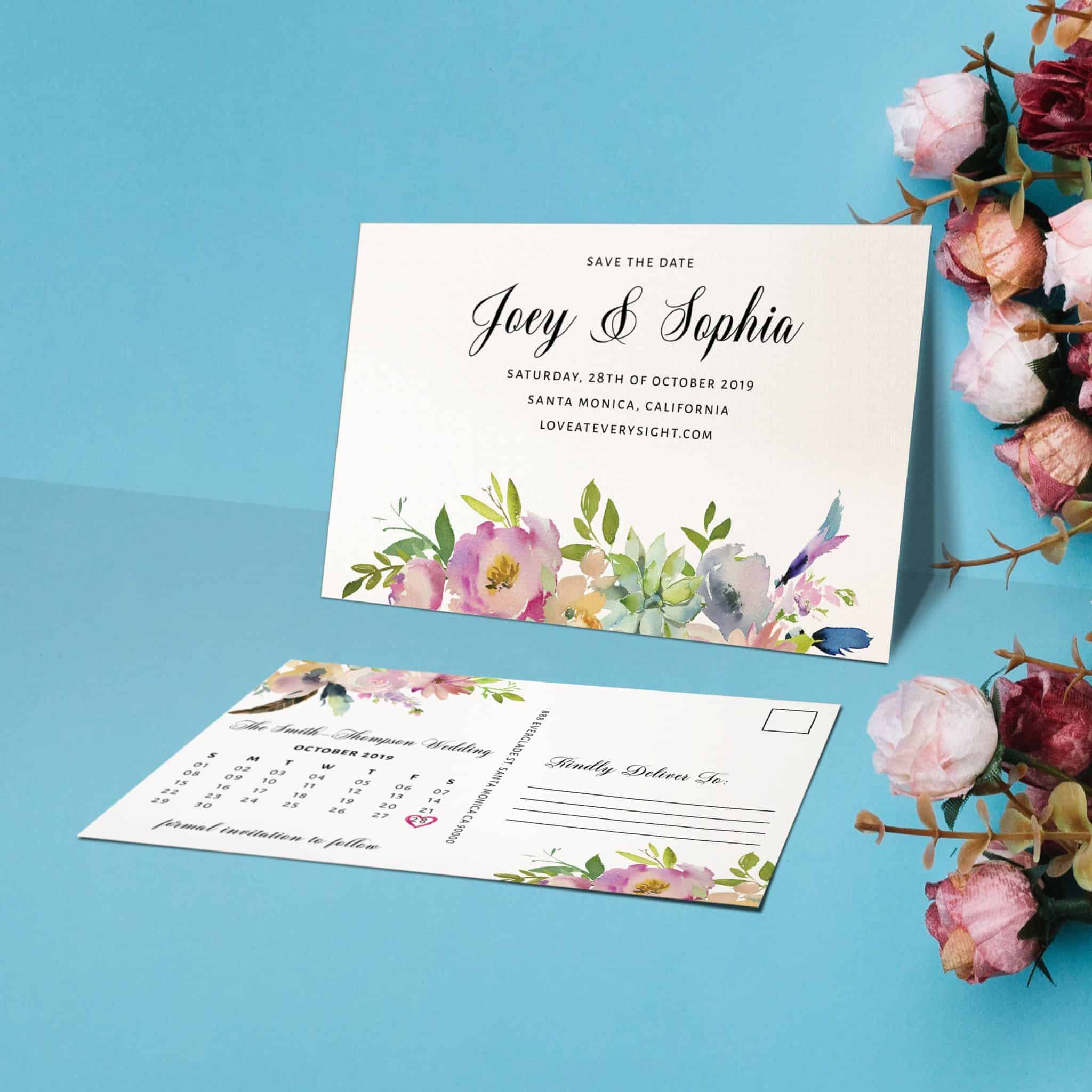 Creative Save The Date Postcards, Custom Wedding Announcement Cards, Wedding Favors, Splashy Floral Theme Creative Save The Date Postcards, Custom Wedding Announcement Cards, Wedding Favors, Splashy Floral Theme