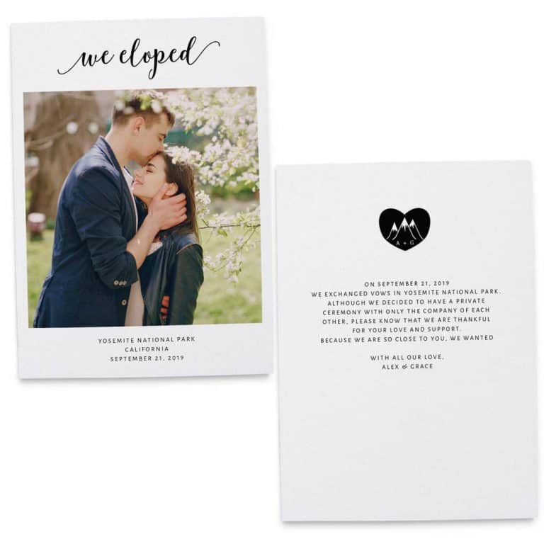 We Eloped, Flat Elopement Announcement Cards with Photos, Personalized Post-Wedding Notice, Marriage Announcement Cards elopement190