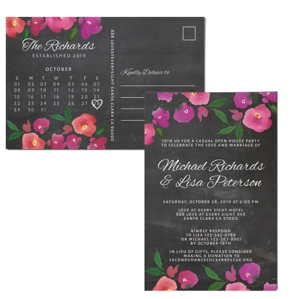 Chalkboard Wedding Reception Invitation Postcards, Reception Wedding Party Invitation Cards, Wedding Announcement Celebration elopement312