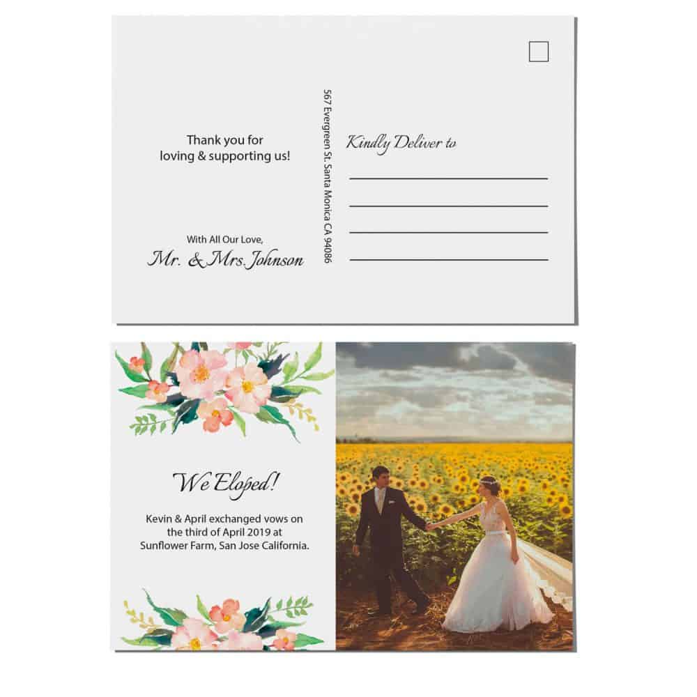 Elopement Announcement Postcards, Wedding Announcement Postcards, Printed and Printable Elopement Announcement Postcards elopement92