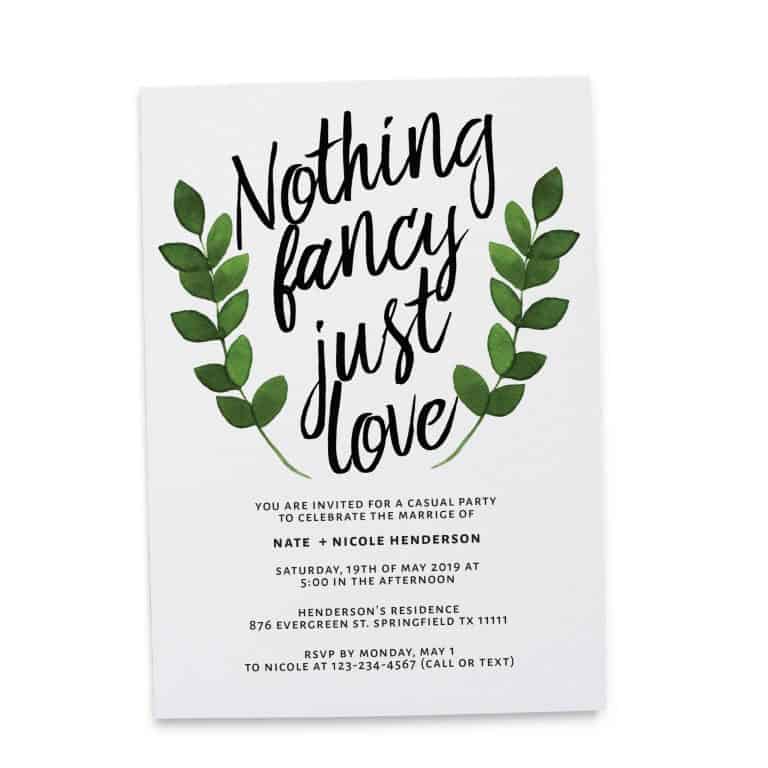 Nothing Fancy Just Love Casual BBQ Party Wedding Reception Invitation Cards elopement101