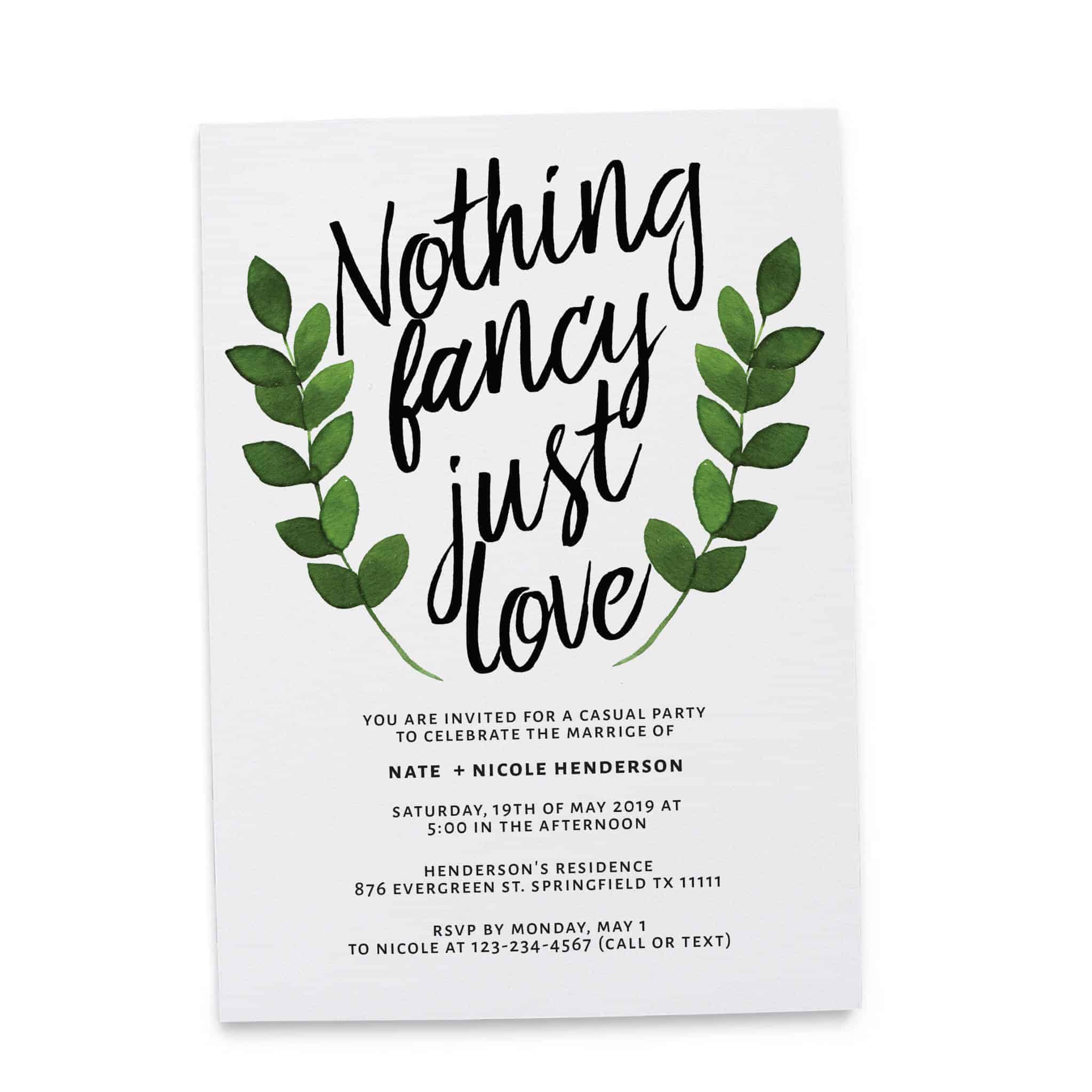 Nothing Fancy Just Love Casual BBQ Party Wedding Reception Invitation