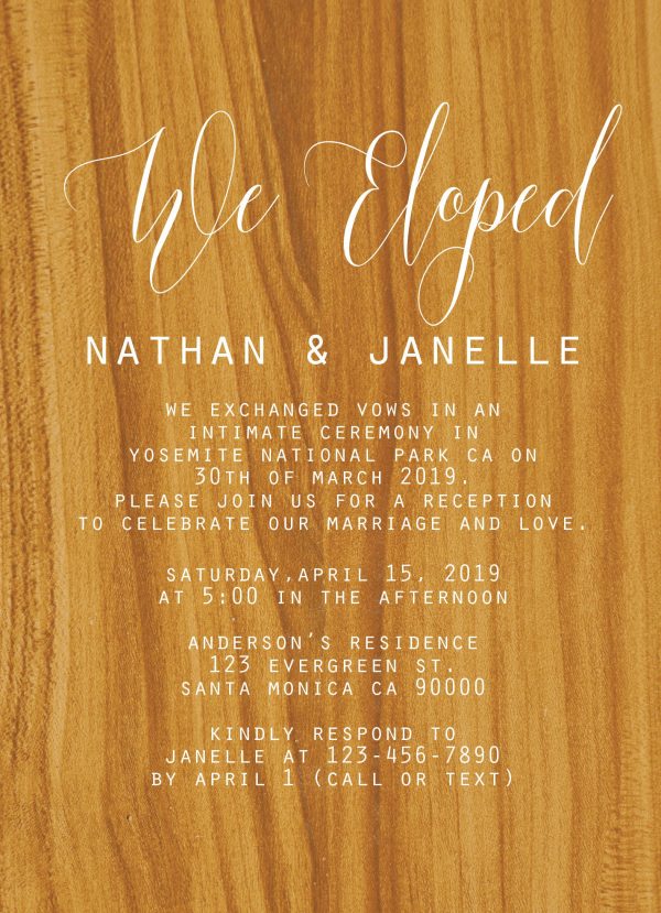 Rustic Wedding Reception Cards for Casual Party, Dinner and BBQ elopement110