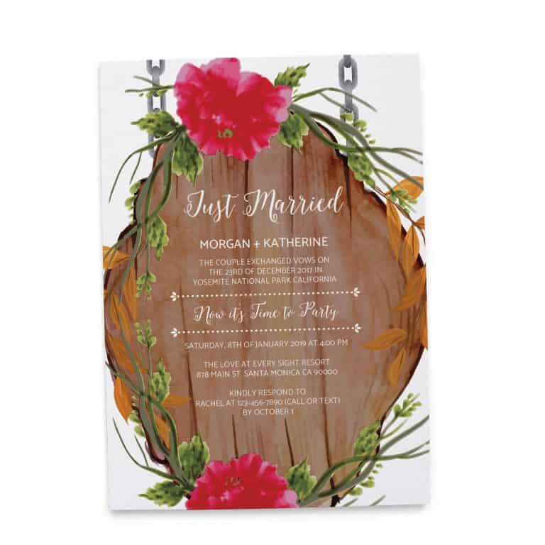 Rustic Just Married Casual BBQ Wedding Reception Party Invitation Cards elopement130