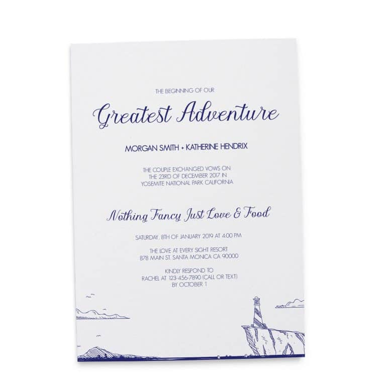 Simple The Beginning of Our Greatest Adventure Wedding Reception Invitation Cards, Beach Lighthouse BBQ Casual Party Reception Invitation elopement132