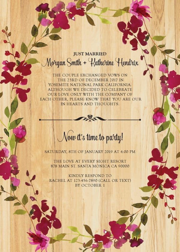 Rustic Floral Casual BBQ Reception Invitation Party, Wedding Elopement Reception Cards elopement135